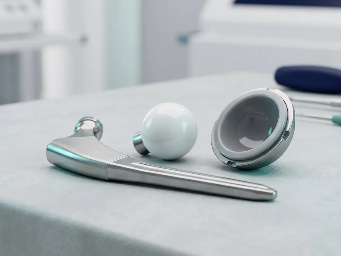 The parts of a hip replacement implant