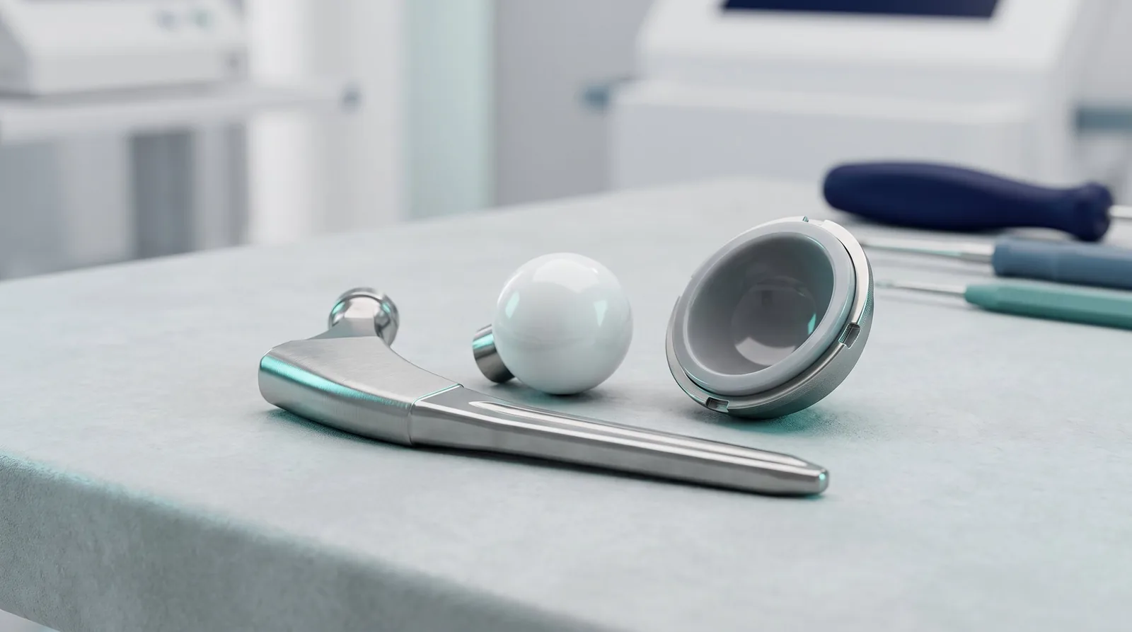 The parts of a hip replacement implant