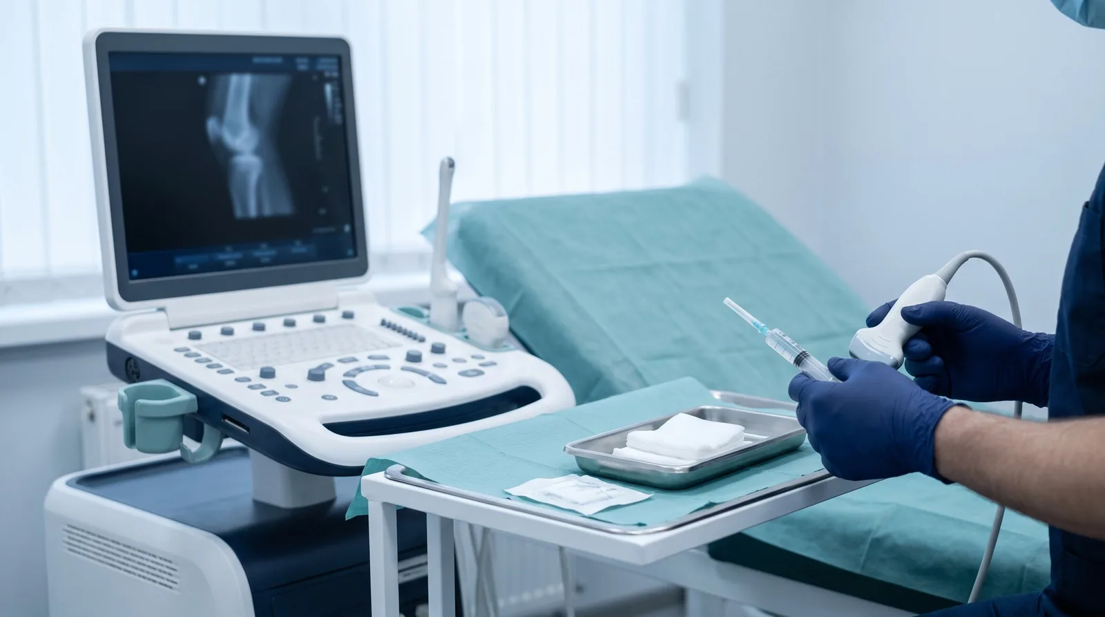 Ultrasound equipment set up for a joint injection