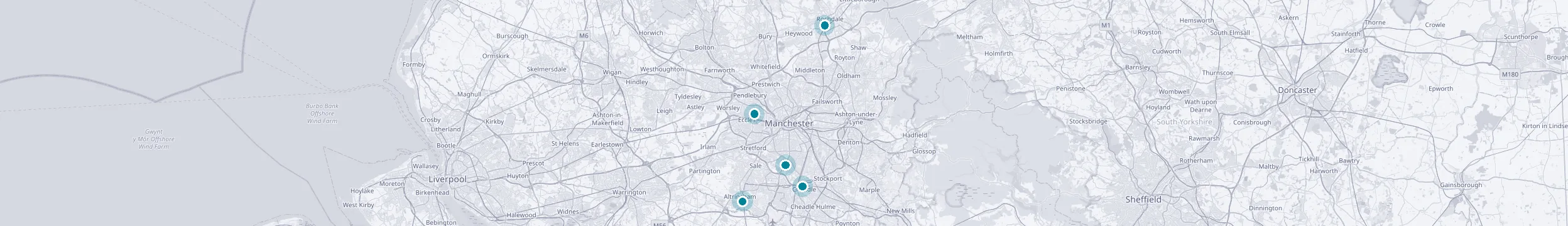 Map of the clinic locations across Greater Manchester