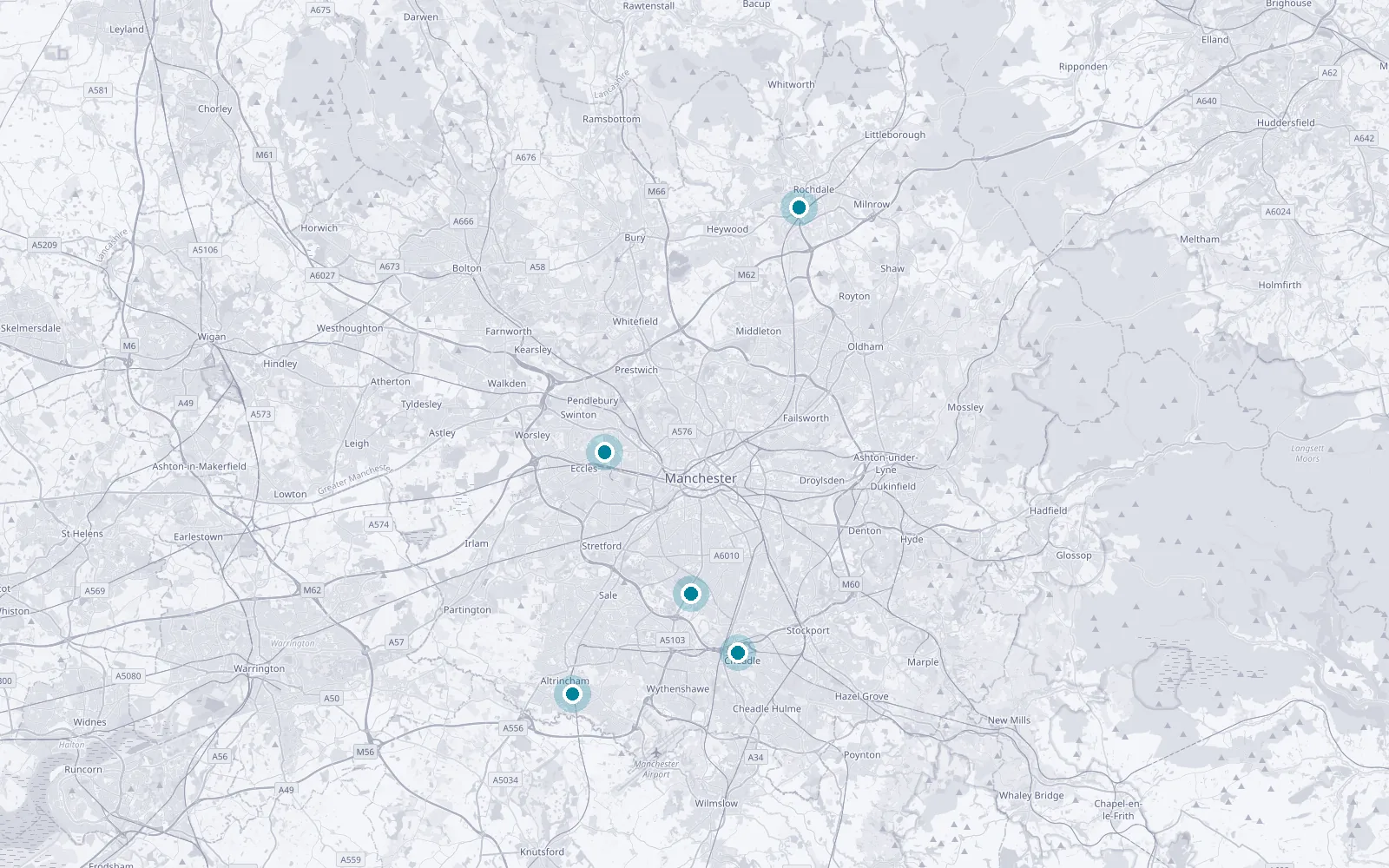 Map of the clinic locations across Greater Manchester